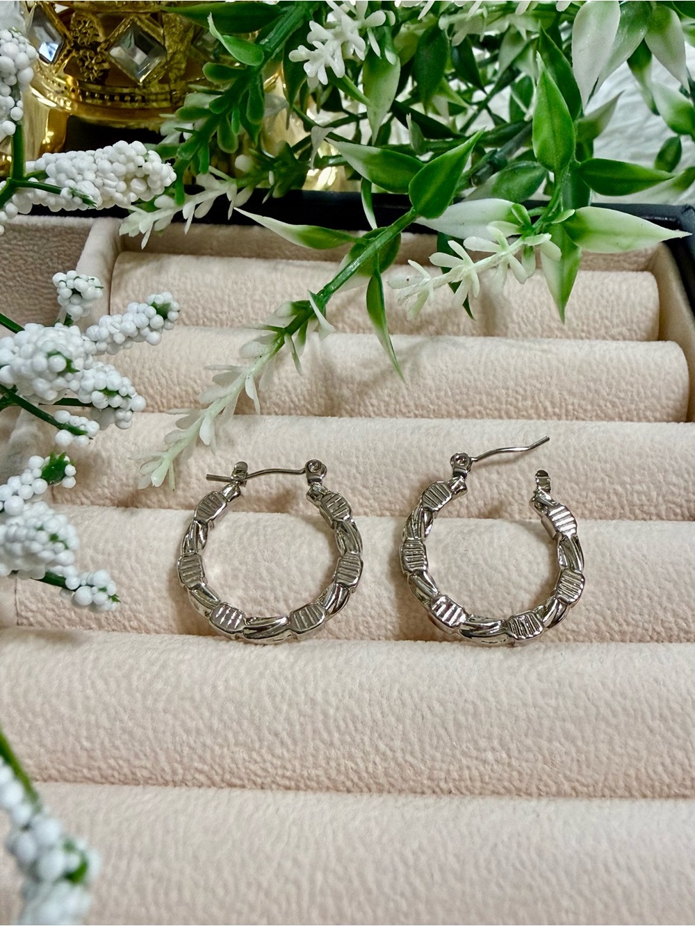 Sterling-Style Silver Textured Hoop Earrings - Women Jewelry
